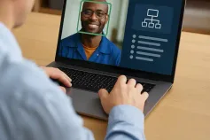 Recruiter reviewing AI dashboard showing candidate matching on a laptop screen