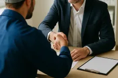 Recruiter welcoming a candidate for a job interview in an office setting