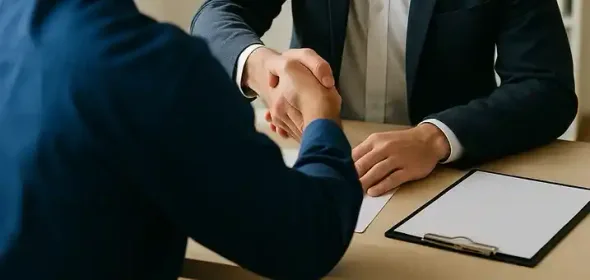 Recruteur accueillant un candidat pour un entretien d’embauche dans un bureau