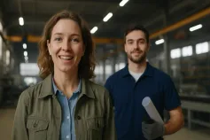 Recruiter creating a video job listing in an office