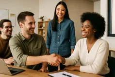 Team van medewerkers bespreekt bedrijfscultuur tijdens een meeting