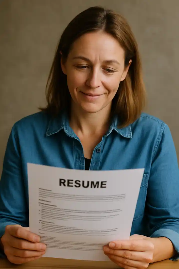 Chercheur d’emploi travaillant sur son CV sur un ordinateur portable avec un carnet à côté