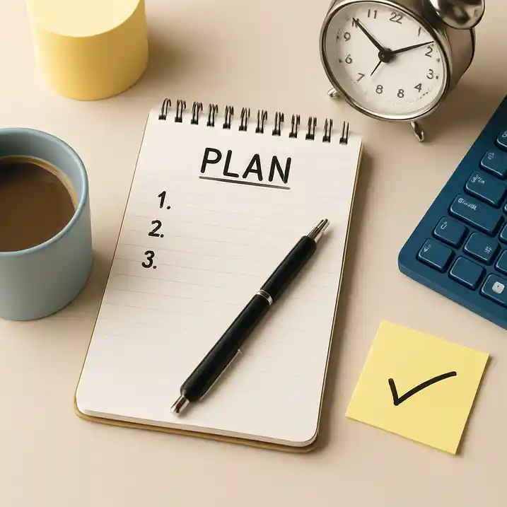 Arbeitssuchender bleibt während langer Suche mit Notizbuch und Plan motiviert
