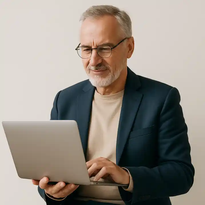 50+ candidate preparing a job application on a laptop