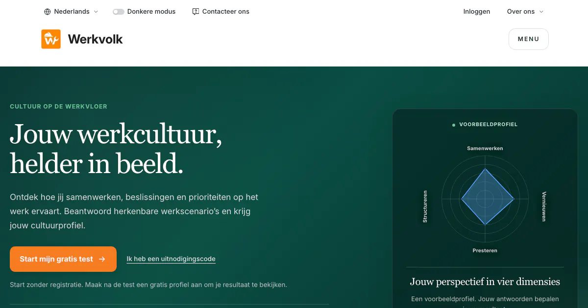 Gratis CVF / OCAI bedrijfscultuurtest (30 scenario's, 5 min) | Werkvolk